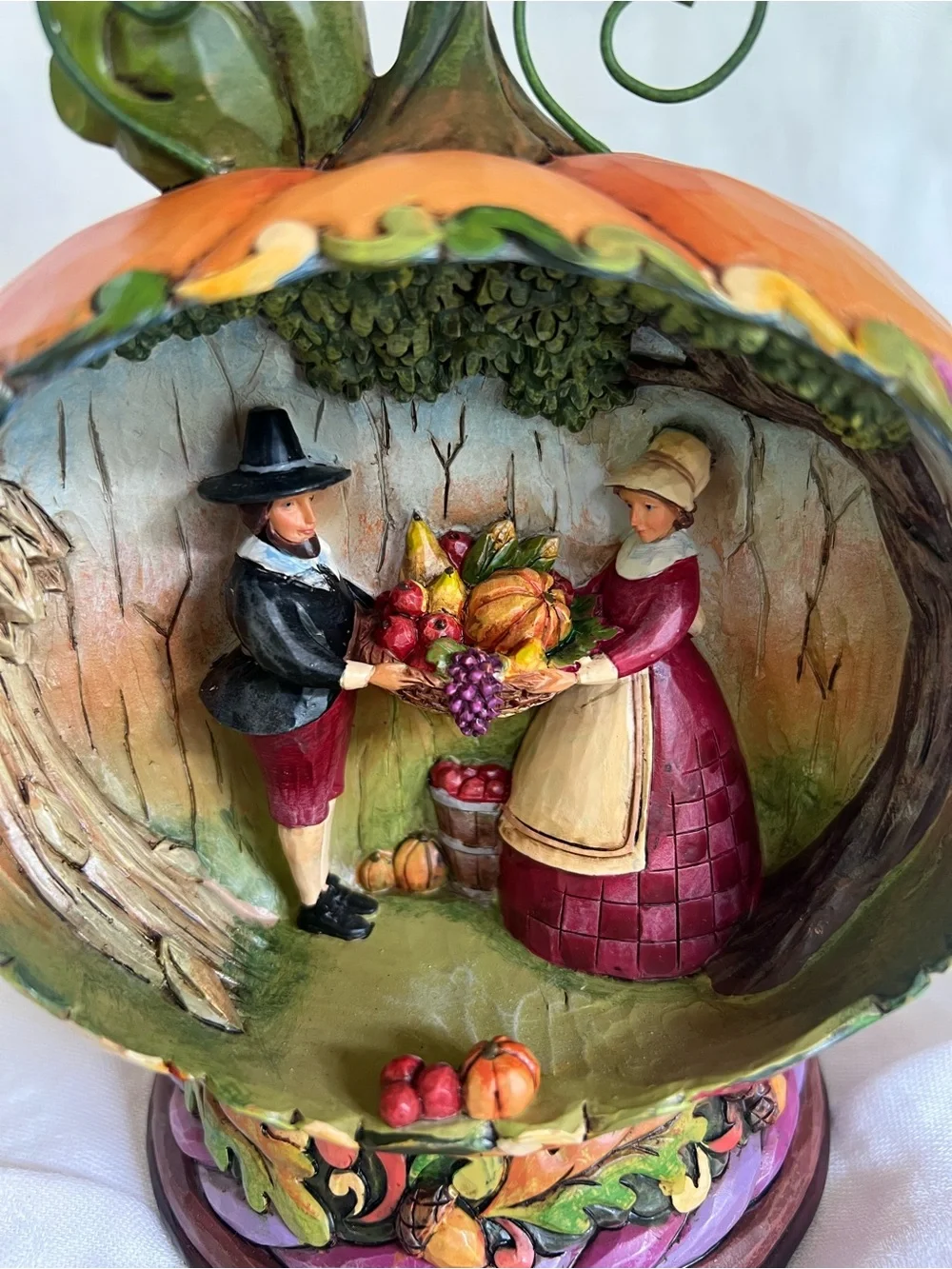 Jim Shore Pumpkin Diorama Figurine in Orange and Green